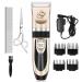 Maxshop Dog Grooming Kit, Low Noise Rechargeable Dogs Shaver Clippers Electric Quiet Dog Hair Trimmer for Dogs and Cats with Comb Guides Scissors Nail Kits (Gold-1) 1_gold