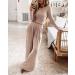 BTFBM Women's Ribbed Knit Lounge Set - Long Sleeve Crop Top & Wide Leg Pant in Solid Apricot | Size Large - Buy Online on SooperMarket.com