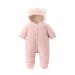 puseky Newborn Baby Cartoon Bear Snowsuit Winter Coat Fleece Hooded Footed Romper Jumpsuit Unisex Baby Winter Clothes Bodysuit 0-3 Months Fleece-Pink