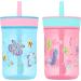 Contigo Leighton Kids 14oz Water Bottle 2-Pack - Spill-Proof Tumbler with Straw for Kids - Dishwasher Safe - Blue Raspberry & Azalea/Llamas Pattern - Buy Online on SooperMarket.com