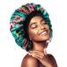 Satin Silk Hair Bonnet for Black Women Sleeping Double Layer Large Silky Lined Hair Cap Wide Band Hair Strap Sleep Bonnet for Girl Hair Curly(Double Layer Green Flower) 1 Pcs Double Layer Green Flower