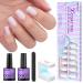 btartboxnails Gel Nail Tips and Gl ue Gel Kit - Pre Colored Milky White Soft Gel Nail Tips Kit XS Short Square Milky White XCOATTIPS Pre Applied Tip Primer Gel Nail Extension Kit