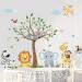decalmile Jungle Animals Wall Decals Monkey Tree Elephant Lion Giraffe Wall Stickers Baby Nursery Kids Room Living Room Wall Decor