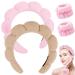Spa Headband for Washing Face Makeup Headband Bubble Skincare Headbands with Face Wash Wristbands Terry Cloth Headband Soft Puffy Headband for Women Gifts Pink+Light brown