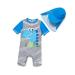 BONVERANO Baby Boys Swimsuit Toddler Bathing Suit Short-Sleeve Zipper One Piece Swimwear with UPF 50+ Sun Protection 2-3 Years Dinosaur Stripe