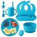 Baby Feeding Set Baby Led Weaning Supplies Silicone Bib Suction Divided c Bowl Spoon Fork Toddler Utensils - 6 Moths Blue