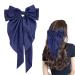 Navy Blue Bow Clips for Women Satin Hair Bow for French Long Tail Elegant and Cute Big Bows for Hair About Solid Soft Hair Accessories Birthday Wedding Party Gifts