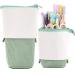 Friinder Pen Pencil Telescopic Holder Stationery Case, PU Corduroy Stand-up Retractable Transformer Bag Colorful Organizer, Great for Christmas Holiday Gift (Green)