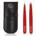 Tweezers Set - 2 Pcs Professional Stainless Steel Precision Tweezer for Eyebrows Plucking  Ingrown Hair and Facial Hair Remover for Women and Men (Red)