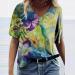 Women's Plus Size Floral Print V-Neck Tunic Top - Green XL | Short Sleeve Casual Loose Tee - Buy Online on SooperMarket.com
