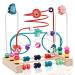 Atoylink 2 in 1 motor loop Montessori toys abacus pearls labyrinth motor skills fine motor skills motor cubes wooden toys educational toys gift for children baby 1 2 3 years (c)
