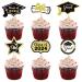 2024 Graduation Cupcake Toppers - 12Pcs Glitter Black Gold Class of 2024 Congrats Grad 2024 Cap Diploma Cupcake Picks Graduation Cake Decorations for 2024 Graduation Party Supplies