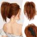 PORSMEER Claw Clip in Ponytail Hair Extensions Messy Bun Chignon Hair Piece Natural Straight Extensions for Women Girls Tousled Updo Short Ponytail Bun Copper Red 10 inch Auburn