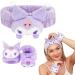 Kugiter Cute Spa Headband and Wristband Set for Face Washing  Kawaii Soft Skincare Headbands for Women Girls  Purple Makeup Headband for Washing Face  Bath  Shower  Beauty
