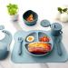 8 Pack Silicone Baby Feeding Set - Divided Plate, Bibs, Suction Bowl, Placemat, Spoon, Fork, Cup with Straw - Toddler Tableware Set (Dusty Blue) - Buy Online on SooperMarket.com