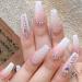 Glitter Gradient Pink Press on Nails Medium Ballerina Fake Nails Luxurious Crystal Gem Design False Nails with Glue on Nails Artificial Acrylic Nails Bling Square Stick on Nails for Women Girls 24Pcs Styles-12