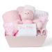 Baby Box Shop Personalised Baby Gift Set - 12 Baby Girl Essentials with 3 Personalised Baby Girl Gifts - Baby Girl Gifts Newborn Baby Girl Hamper Basket Gifts with Personalised Baby Blankets Pink