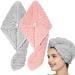2Pcs Hair Towel Wrap Absorbent & Quick Dry Microfiber Hair Towel Anti Frizz Curly Hair Towel with Button Fixing Large Hair Drying Towel for All Hair Types 9.8x25.6'' Accessory
