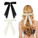 2 Pack Hair Bows for Women Bow Hair Clips French Barrette with Long Silky Satin Hair Ribbons for Women Girls(Black Beige) Beige Black