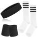 ONUPGO 5 Pieces Sweatbands Striped Socks Set Sports Headband Wrist Sweat Bands Striped High Tube Sock Set for Men Women Sports 80s Costumes Theme Party Black, Striped Socks