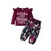 puseky Toddler Baby Girls Clothes Cute Letter Print Long Sleeve Shirt Floral Pant Tracksuit Outfits Set 12-18 Months Wine Red