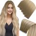 LAAVOO TAPE in real hair Extensions Blond Ombre Braun Extensions Real Hair Tapes Virgin Balayage Brown With Platinblond #8/27/60 Injection Extensions Real Hair 60cm Lang 5Pcs 12.5G 60cm Virgin-5PCs 4.4virgin #8/27/60
