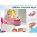 Hoseay Baby Weaning Set - 5 Pcs Silicone Feeding Set with Suction Bowl, Plate, Fork, Spoon, Bib - Baby Led Weaning Supplies for Kids/Toddlers in Pink - Buy Online on SooperMarket.com