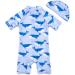Bonverano Baby Boy All-in-One Sunsuit 18-24 Months with Cap | UPF 50+ Sun Protection Swimsuit for Swimming | Whales - Buy Online on SooperMarket.com