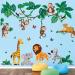 DECOWALL DSL-8069 Jungle Animals Cartoon Wall Stickers Elephant Giraffe Lion Safari Decals for Baby Nursery Kids Room Bedroom Living Room Wall D cor