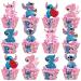 Pink Stitch Cake Cupcake and Wrappers Paper Wraps Decoration Supplies Stitch Cupcake Topper for Kids Birthday Party (Pink)