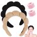 Spa Headband for Washing Face Makeup Headband Bubble Skincare Headbands with Face Wash Wristbands Terry Cloth Headband Soft Puffy Headband for Women Gifts Black+Light brown