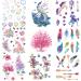 Oottati 9 sheets Waterproof Temporary Tattoo Stickers Colorful Bubble Flower Peacock Unicorn Arrow Feather Pink Tree suit for Arm Shoulder Face