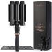 Large 3 Barrel Curling Iron, Triple Hair Waver & Crimper Wand for Beach Waves, Ceramic Tourmaline with Adjustable Temperature - Glam Waver, Black