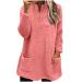 AMhomely Ladies Womens Soft Teddy Fleece Hooded Jumper Plus Size Double Fleece Casual Hoodies With Pocket V Neck Soft Fleece Hooded Sweatshirts Plain Pullover Tops Winter Lightweight Lounge Tops 03 Pink XL