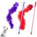 smatime 2Pcs Funny Cat Stick Interactive Cat Feather Toys for Indoor Purple and Red Cat Teaser Toy Cat Feather Wand Stick with Sound Paper for Kitten Improves Intelligence and Responsiveness