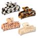 HAYHOI 4PCS Hair Claw Clips Celluloid French Butterfly Jaw Tortoise Shell Grip Pin Teeth Clamp-Stylish Accessories for Women Girls Thick Thin Curly Straight Long Hair Checkerboard Leopard White 1C