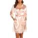 BESDEL Women's Satin Silk Bathrobe Oblique V-Neck Short Kimono Robe Bridesmaids Robe S Champagne