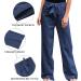 LAIJOJIO Women's Linen Pants - Lightweight Casual Drawstring Elastic Waist Wide Leg Trousers with Pockets (Dark Blue, Small) - Buy Online on SooperMarket.com