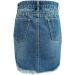Sanahy Women's Frayed Dark Washed Mini Denim Pencil Skirt | Button Front Asymmetrical Distressed Jean Short Skirt in Dark Blue - Buy Online on SooperMarket.com