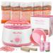 Waxing Kit, Wax Kit for Women Wax Pot MaxFlat Wax Kit with Silicone Bowl 5 Bag Rose Hard Wax Beans 17.6 oz, 20 Wax Applicator Sticks for Full Body Brazilian, Armpit, Eyebrow, Bikini, Leg Waxing Kit Kit 2- With Oil and Silicone Bowl