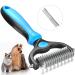 ChezMax Dog Deshedding Brush, Undercoat Rake for Dogs Dematting Comb for Dogs Cat Brush for Shedding Dog Grooming Brush Deshedding Tool Double Sided Mats & Tangled Hair Remover Pet Brush Blue