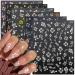 6Sheets Hibiscus Flower Nail Stickers White Pink Nail Decals Elegant Floral Petal Wavy Line Strip Tropical Leaf Designs French Tip Sticker for Women Nail Supplies Spring Nail Decorations Accessories Style 7