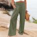 Womens Cotton Linen Wide Leg Palazzo Pants | High Waisted Lounge Cargo Beach Trouser | Loose Fit XXL | Army Green - Buy Online on SooperMarket.com