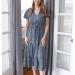 BOXIACEY Spring Dress for Women - V Neck Short Sleeve Maxi Dress with Belted Ruffle Hem | Small Dark Blue - Buy Online on SooperMarket.com