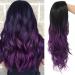 Tseses Long Ombre Purple Curly Wavy Wigs for Women Synthetic Hair Wigs Dark Roots Hair Cosplay Halloween Party Daily for Women Full Wig (Purple)