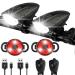 Bike Lights Set with Horn 1400LM USB Rechargeable Bicycle Headlight & Tail Light & Horn Waterproof 3 Lighting Modes Fits Bicycles for Road and Mountain Black+Black