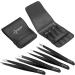 S.A.Q. JILLANI Eyebrow Precision Tweezers Set - Professional Stainless Steel - For Men and Women - Facial & Ingrown Hair Removal - 4 Pieces with Case (Black) - Buy Online on SooperMarket.com