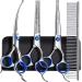 Gimars 5 in 1 Professional 4CR Dog Grooming Scissors Kit with Safety Round Tip , Heavy Duty Titanium Coated Straight & Thinning & Curved Shears & Comb Set 5 in 1 Blue