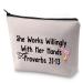 BLUPARK Hairdresser Cosmetic Bag Hair Stylist Gift She Works Willingly With Her Hands Proverbs 31:13 Inspirational Gift She Works Willingly-Hairdresser