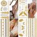 Temporary Tattoos Henna Metallic Temporary Tattoos for Women Teen Girls 8Sheets Gold Glitter Shimmer Designs Jewelry Fake Tattoo Stickers Flash Waterproof Tattoos Body Makeup Supplies